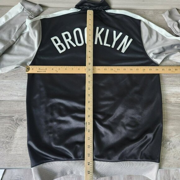 Brooklyn Nets New York NBA Basketball Large Black White Zip Up Athletic Jacket - Picture 12 of 16